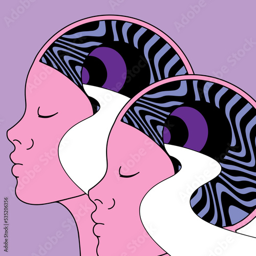 Vector hand drawn minimalistic placard with illustration of female profile. Creative abstract artwork . Template for card, poster, banner, print for t-shirt, pin, badge, patch.