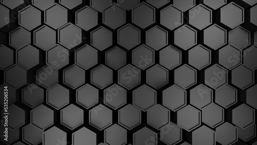 Hexagonal background with metallic gray hexagons, abstract futuristic geometric backdrop or wallpaper with copy space for text