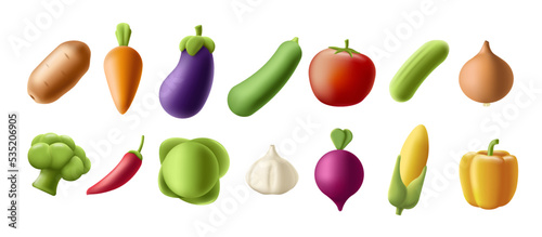 Isolated set of 3d render vegetable icons illustrations, modern graphic, autumn harvest