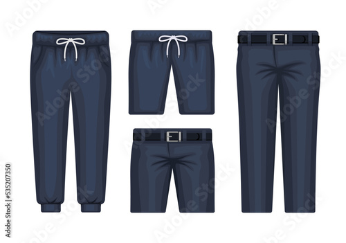 Dark Blue Pant Long and Short fashion collection set illustration vector