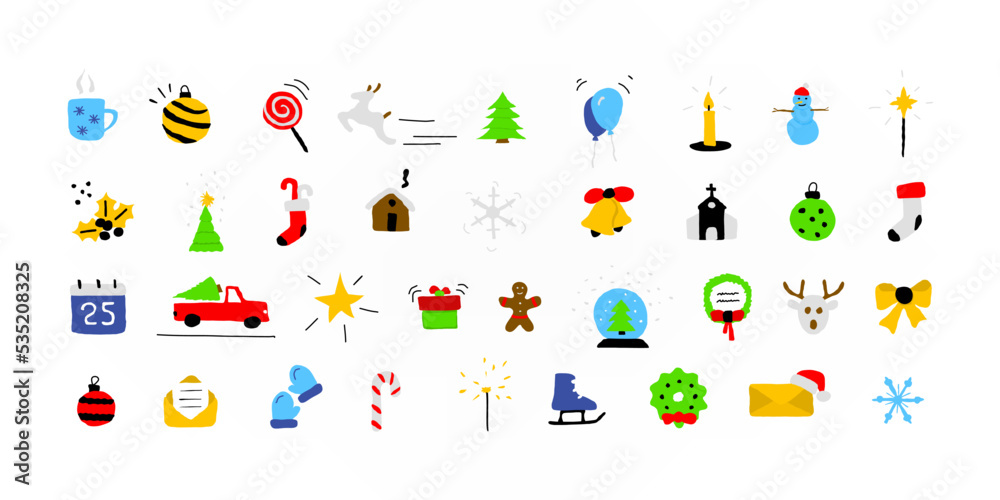 Set of hand drawn christmas icons illustration