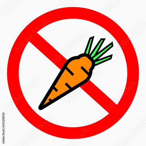 No carrot. Green ban. Not vegan. Ban on vegan food. Vector icon.