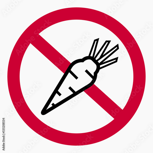 No carrot. Green ban. Not vegan. Ban on vegan food. Vector icon.