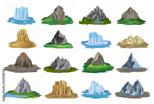 High Mountains and Rocks with Peak as Outdoor Nature and Environment Big Vector Set