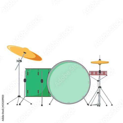 Vector illustration of a light green color drum kit for beginning. isolated on transparent white wallpaper, Isolated vector illustrations photo