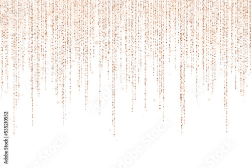 Long bronze decoration glitter rain garland on white background. Vector