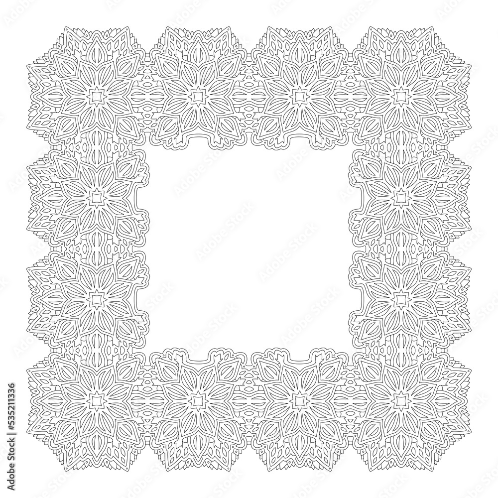 Art for coloring book with square floral frame