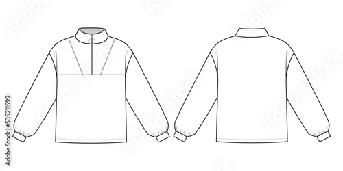 Fashion technical drawing of quater zip sweatshirt