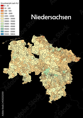 Deutschlandkarte Einwohnerzahl nach Postleitzahl Karte von Bundesland Niedersachsen 