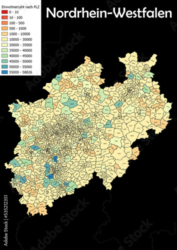 Deutschlandkarte Einwohnerzahl nach Postleitzahl Karte von Bundesland Nordrhein - Westfalen