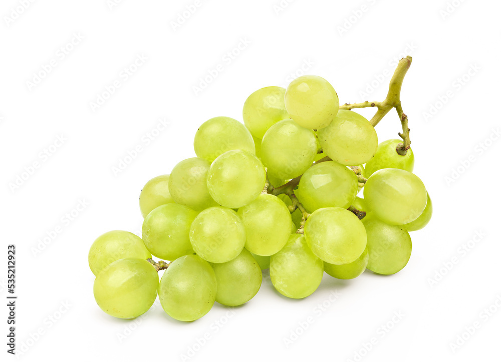 Bunch of Green Seedless Grape solated on white background. Clipping path.