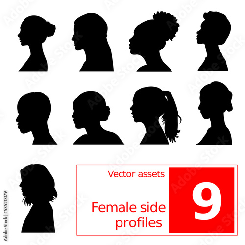 Female side profile vector illustration set