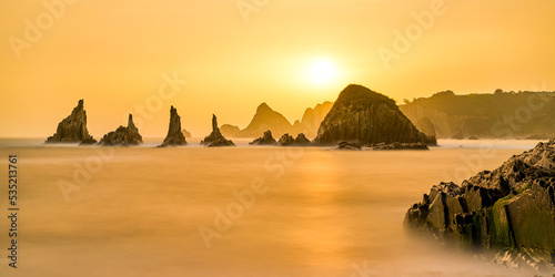 Εκτύπωση καμβά Asturias - breathtaking and landscape with a beautiful sunrise on the north coas