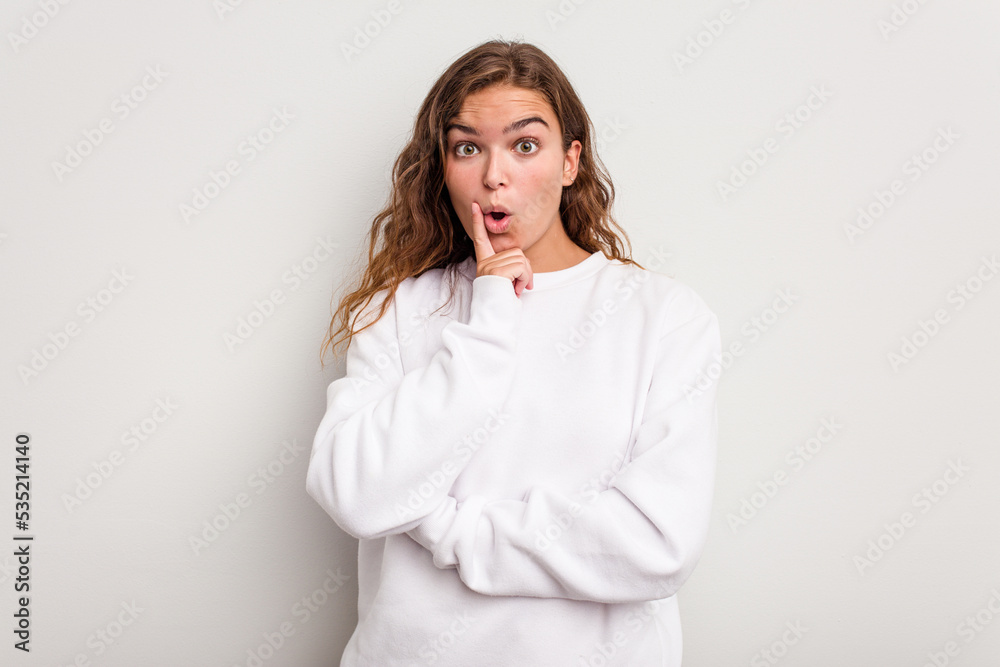 Young caucasian woman isolated on blue background having some great idea, concept of creativity. Young caucasian woman isolated on blue background having some great idea, concept of creativity.
