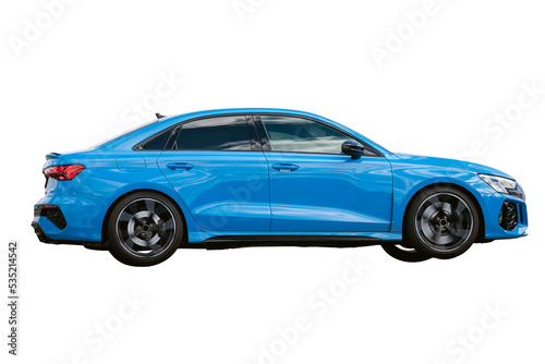 Blue car isolated with no background. PNG picture.