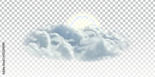 Vector realistic isolated cloud with Sun for template decoration and covering on the transparent background.