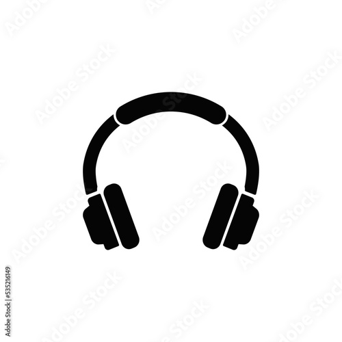 headphones icon in black flat glyph, filled style isolated on white background