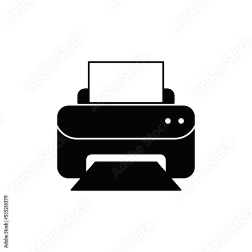 printer icon in black flat glyph, filled style isolated on white background