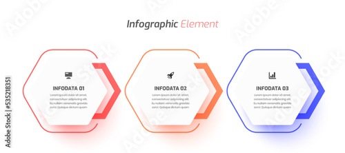 Business Infographic Template with Hexagon Label, Thin Line, Icon and 3 Option. Suitable for Process Diagram, Presentations, Workflow Layout, Banner, Flow Chart, Infographic.