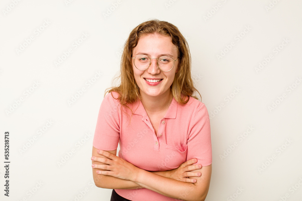 Young caucasian woman isolated on white background laughing and having fun. Young caucasian woman isolated on white background laughing and having fun.