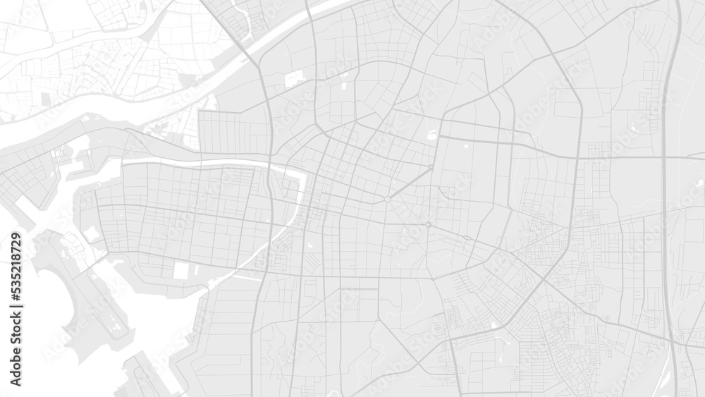 White and light grey Tainan city area vector background map, roads and water illustration. Widescreen proportion, digital flat design.