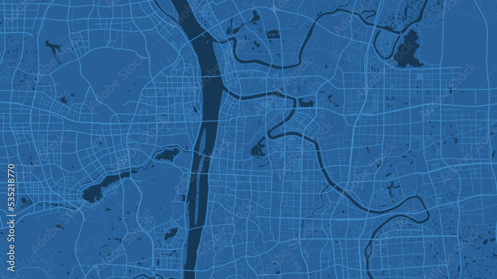 Fototapeta premium Dark blue Changsha city area vector background map, roads and water illustration. Widescreen proportion, digital flat design.