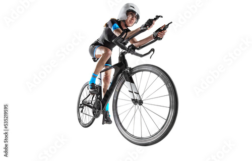 Fototapeta Naklejka Na Ścianę i Meble -  Athlete cyclists in silhouettes on transparent background.