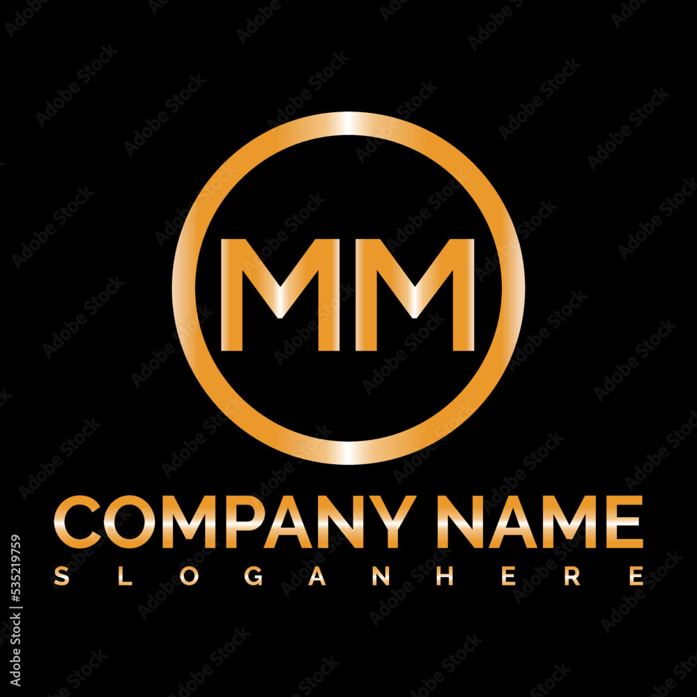 Mm Letter Initial Luxurious Logo Template. Mm Logo Golden Concept. Mm Letter Logo with Golden Luxury Color and Monogram Design with golden color circle.
