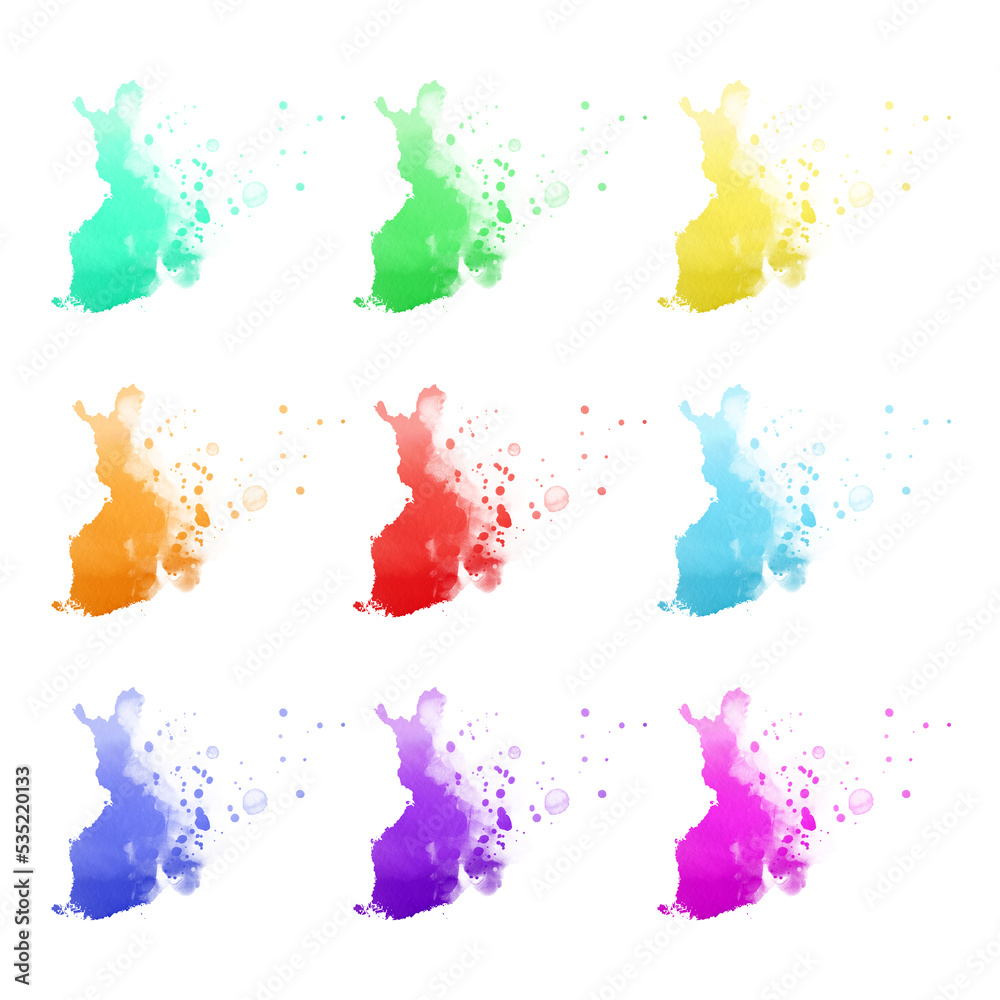 Country map watercolor sublimation backgrounds set on white background. Finland Country map watercolor sublimation backgrounds set on white background. Finland
