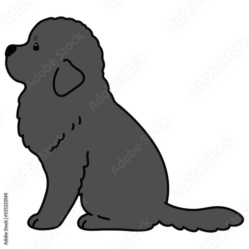 Simple and adorable Newfoundland dog illustration sitting in side view