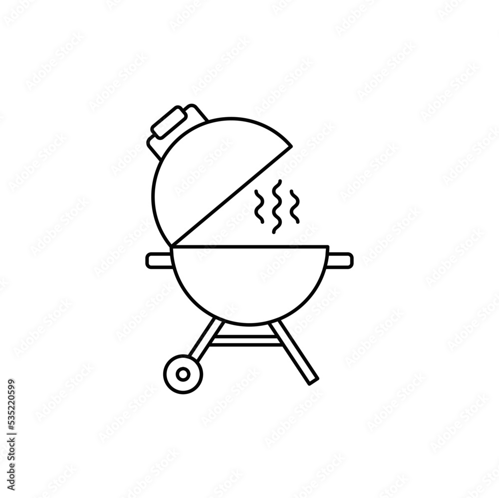 Barbecue grill, bbq smoke steam icon in line style icon, isolated on white background