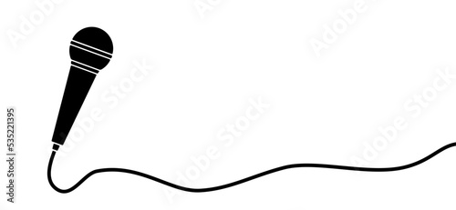 Speak or sound icrophone symbol or logo. Cartoon microfoon cable line pictogram. Mic for music singer, business speaker or karaoke concept. For music parties and concerts.