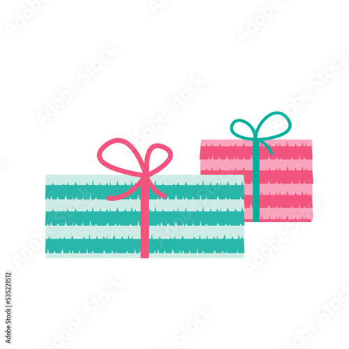 Pinata gifts Christmas party decoration. Paper present for fun and game. Vector illustration