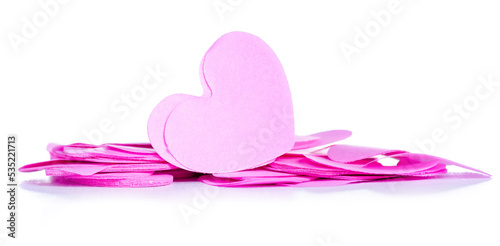 Confetti pink heart on white background isolation