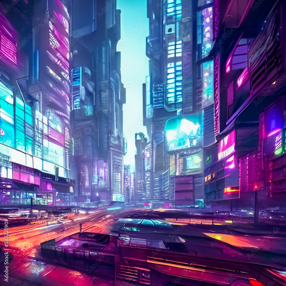 Fototapeta premium cyberpunk big city illustration 3d rendering