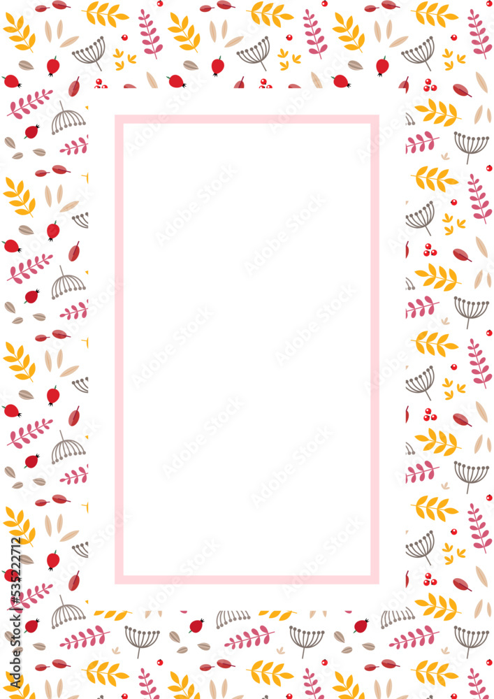 Floral fall background. Elegant frame with autumn leaves and herbs. Blank space for your text included. Can be used for holiday invitations, greeting cards, banners or memo pads. Vector 10 EPS.