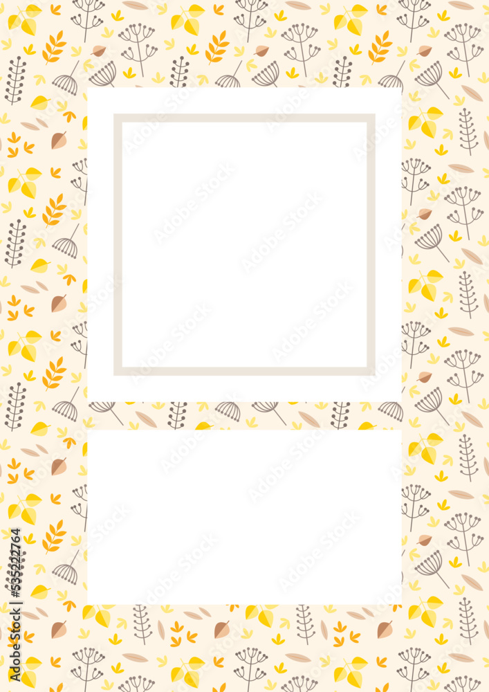 Floral fall background. Elegant frame with autumn leaves and herbs. Blank space for your text included. Can be used for holiday invitations, greeting cards, banners or memo pads. Vector 10 EPS.