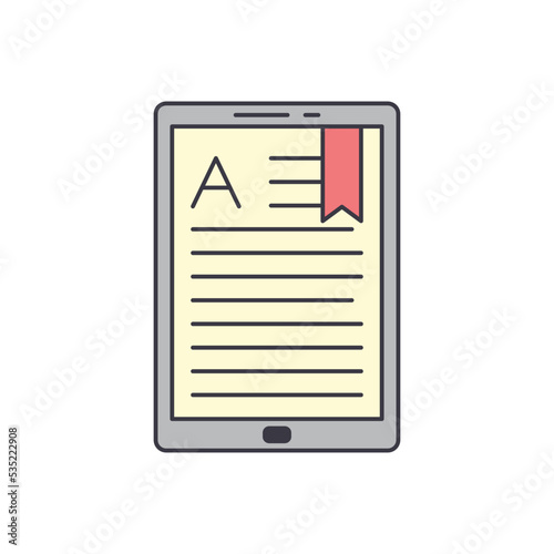 digital ebook reader icon in color, isolated on white background 