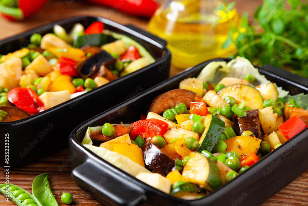 Vegan stew. Prepared in a roasting pan. Vegan stew. Prepared in a roasting pan.