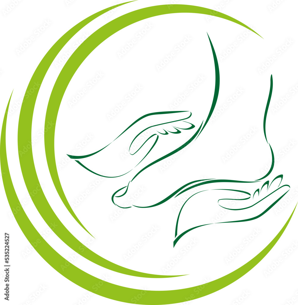 Zwei Hände und Fuß, Blätter, Fußpflege, Podologie, Fußmassage Logo Zwei Hände und Fuß, Blätter, Fußpflege, Podologie, Fußmassage Logo