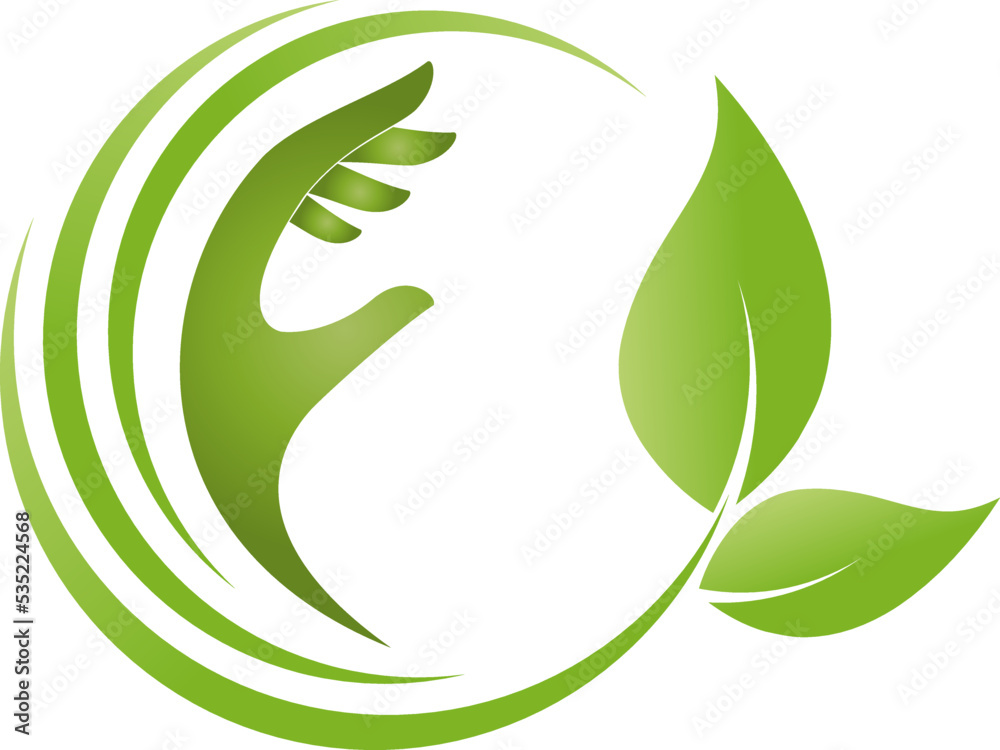 Naklejka premium Hand und Blätter, Pflanze, Heilpraktiker, Wellness, Gärtner, Logo