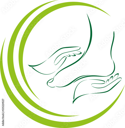 Zwei Hände und Fuß, Blätter, Fußpflege, Podologie, Fußmassage Logo