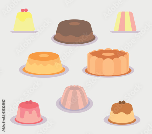 Set of pudding, flan, cream dessert vector illustration icons. Simple design