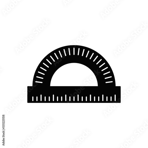 protractor ruler icon in black flat glyph, filled style isolated on white background