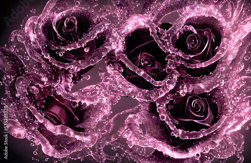 Abstract background. Flower underwater. Black Roses. 3d