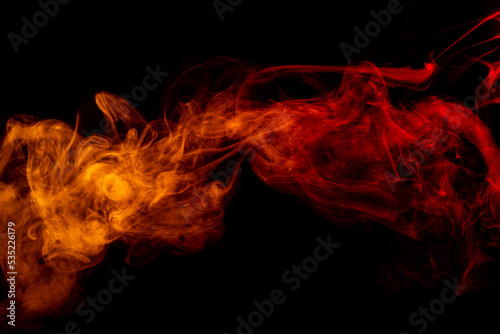 Smoke concept with yellow and red lights on dark banner