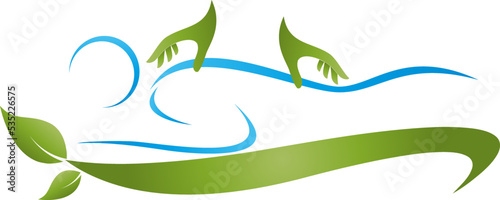 Zwei Hände und Person, Massage, Orthopädie, Chiropraktiker, Logo