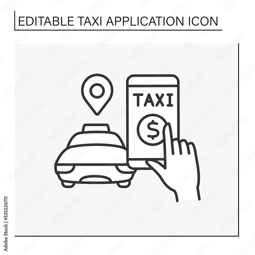 Payment line icon. Pay for taxi service by smartphone app. Donation. Taxi application concept. Isolated vector illustration. Editable stroke Payment line icon. Pay for taxi service by smartphone app. Donation. Taxi application concept. Isolated vector illustration. Editable stroke