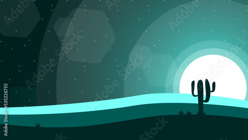 desert landscape background. nature background. 4k desktop Walpaper.  desert with cactus. night landscape background. landscape with moon and stars.