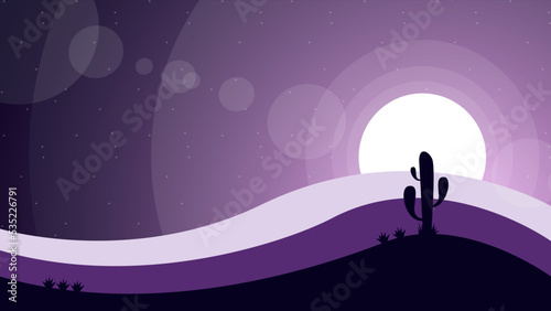 desert landscape background. nature background. 4k desktop Walpaper.  desert with cactus. night landscape background. landscape with moon and stars.